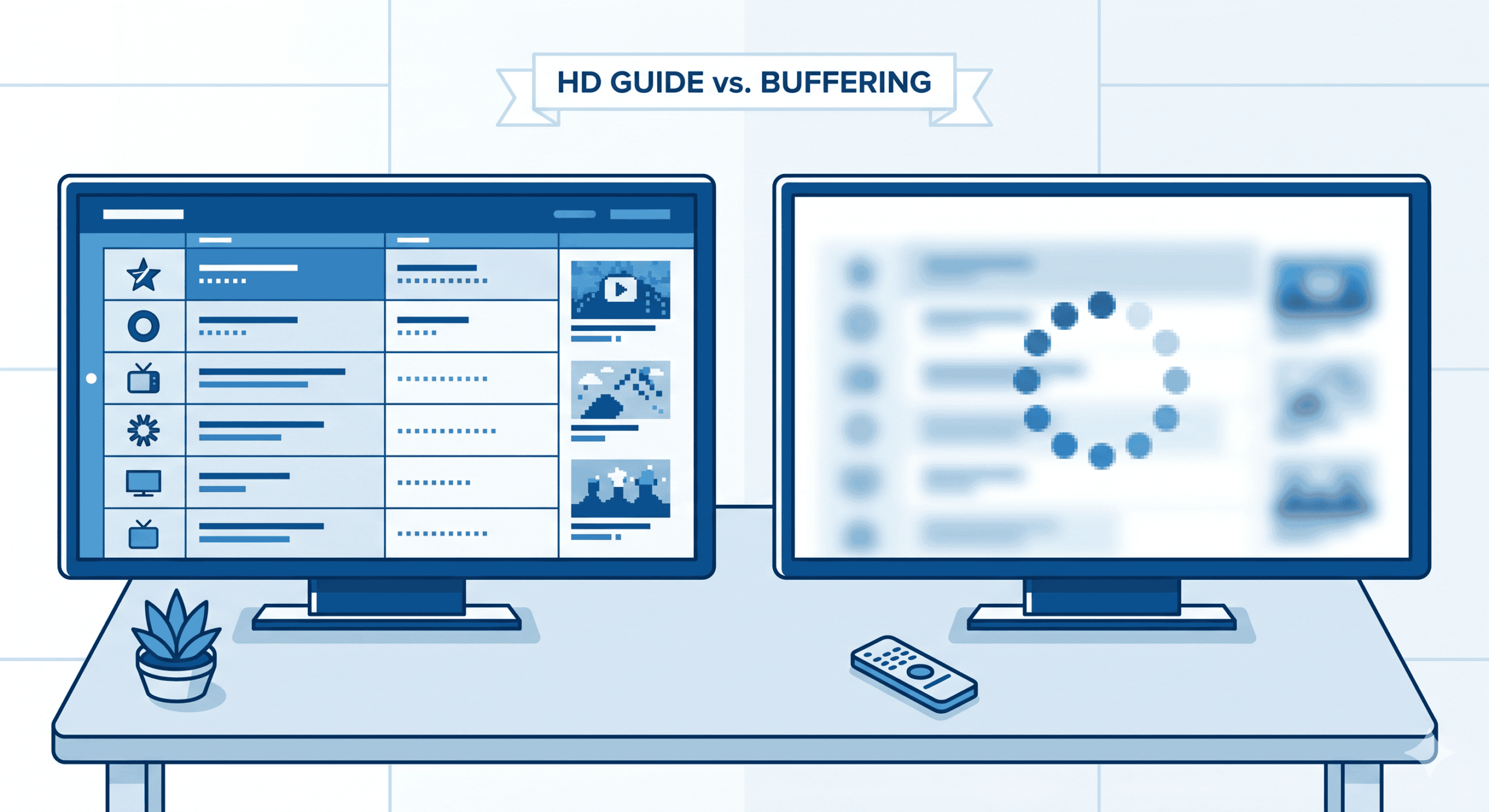 Side-by-side comparison illustration showing the best 
iptv provider with crisp HD streaming versus a poor 
quality buffering service