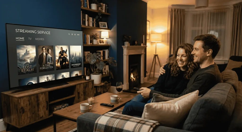 uk iptv subscription couple smart tv home discovery