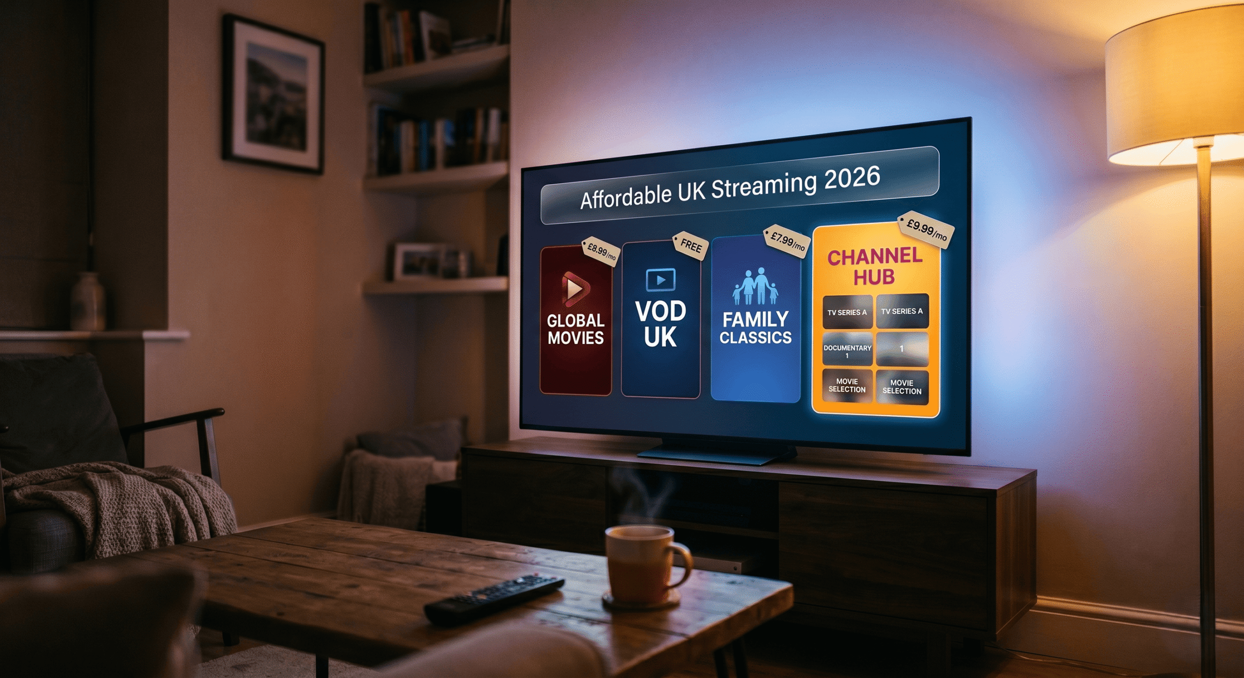 IPTV sub guide showing affordable streaming options on a UK television screen
