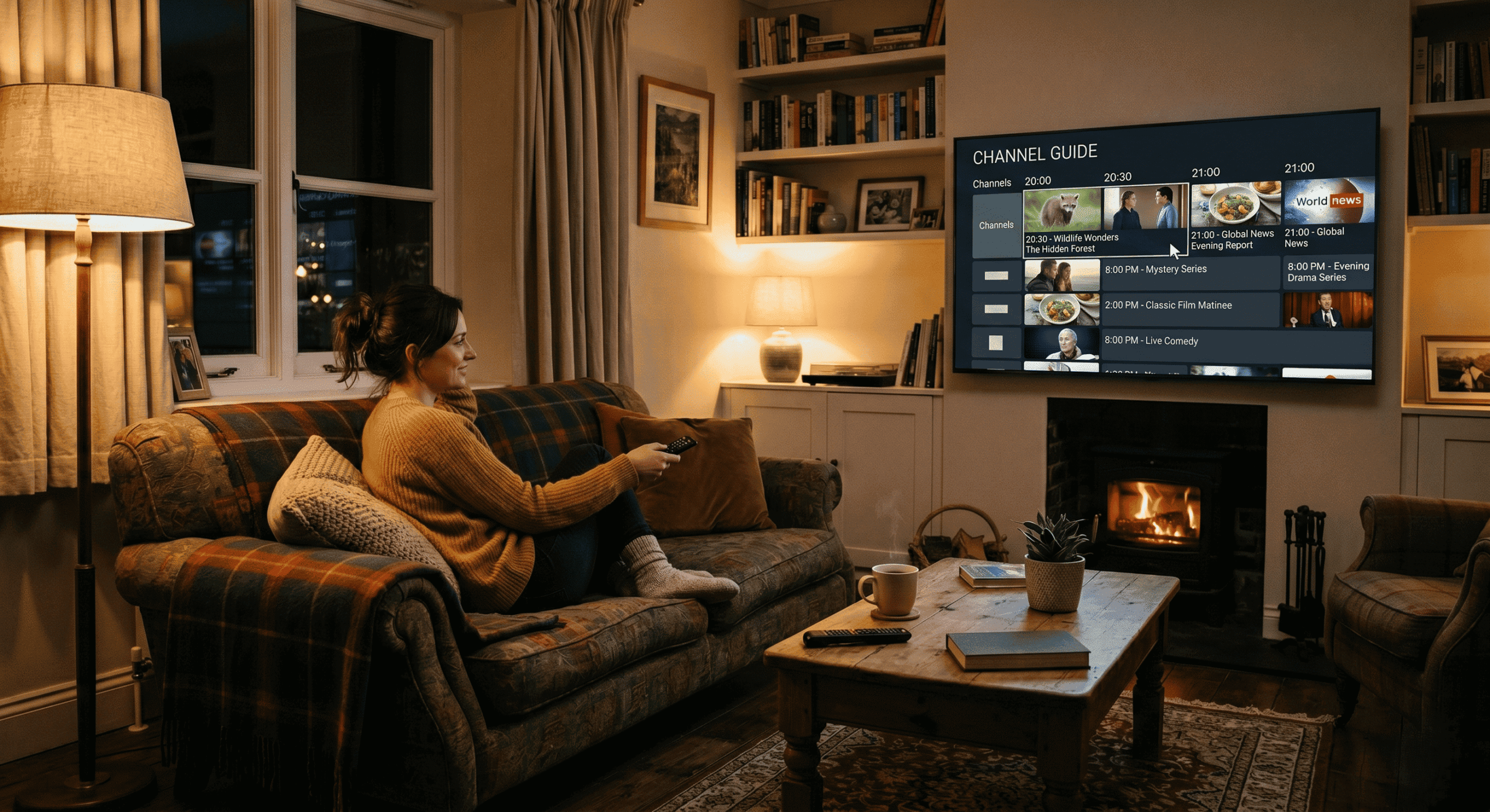 A UK viewer relaxing on a sofa choosing the best iptv 
