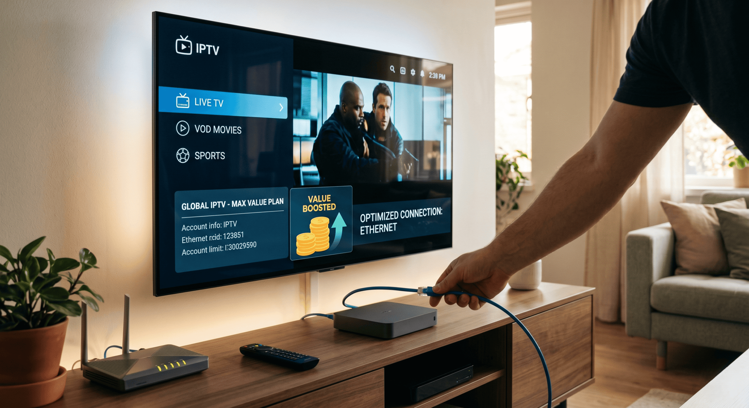 IPTV sub maximising value with ethernet connection and optimised streaming setup