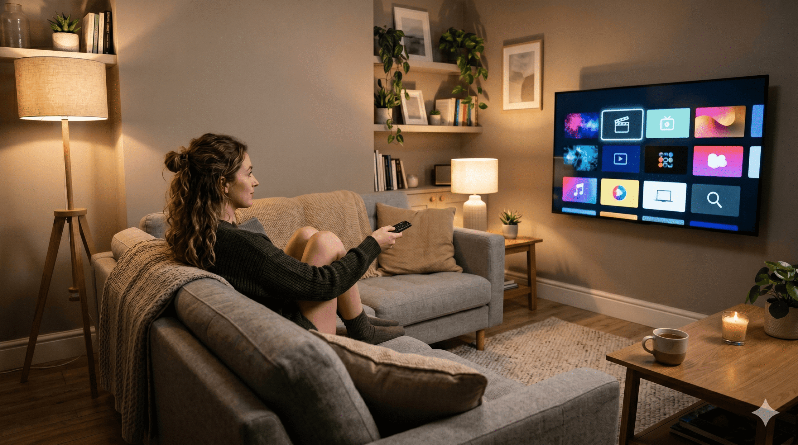 A UK viewer testing an IPTV Trial on a modern 
smart television in a cosy British living room
